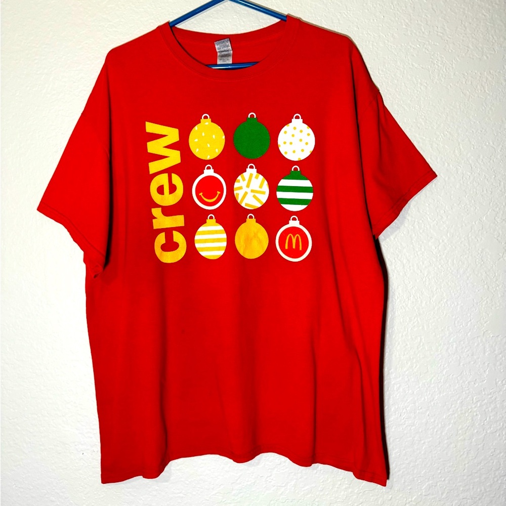 Vintage McDonald’s Tee Shirt Red Christmas Tree Ornaments Crew Holiday Oversized
